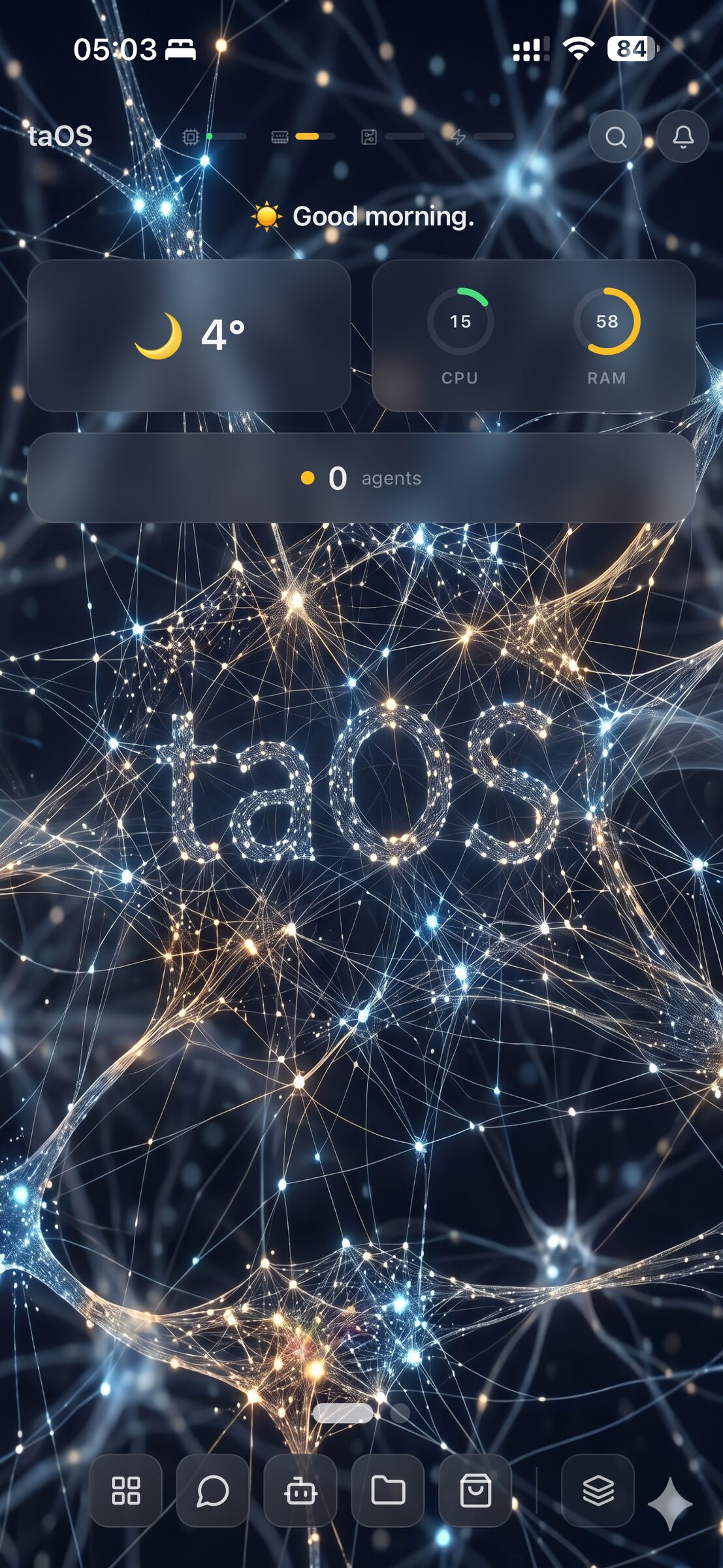 taOS on a phone: widget-first home screen